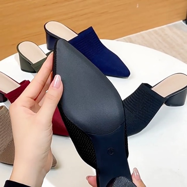 Amazon.com | NourIron Women's Knit Closed Pointed Toe Chunky Heel